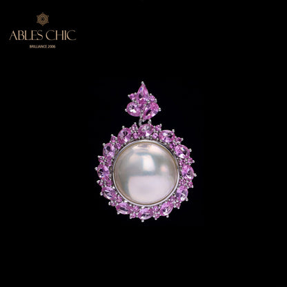 Pendentif perle CZ Halo Mabe 5861