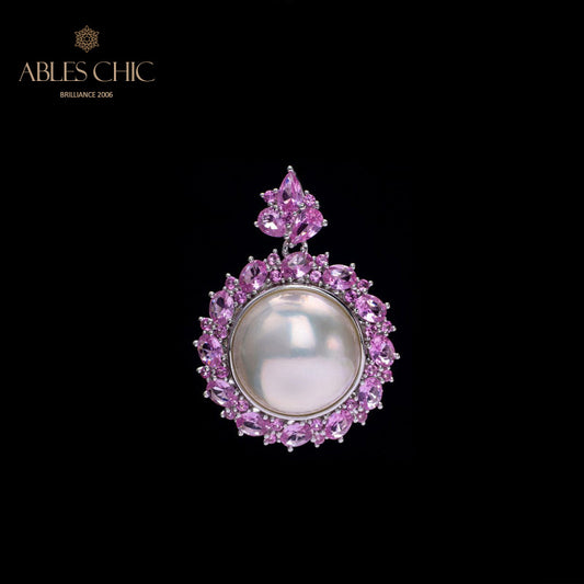Pendentif perle CZ Halo Mabe 5861