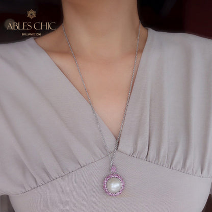Pendentif perle CZ Halo Mabe 5861