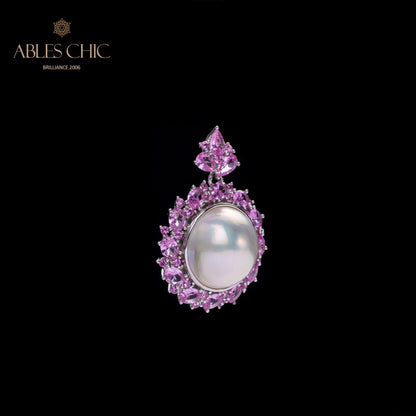 Pendentif perle CZ Halo Mabe 5861