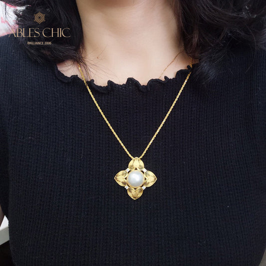 Pendentif trèfle en filigrane de perles Mabe 5822