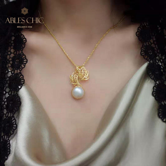 Pendentif feuille en filigrane de perles Mabe 5820