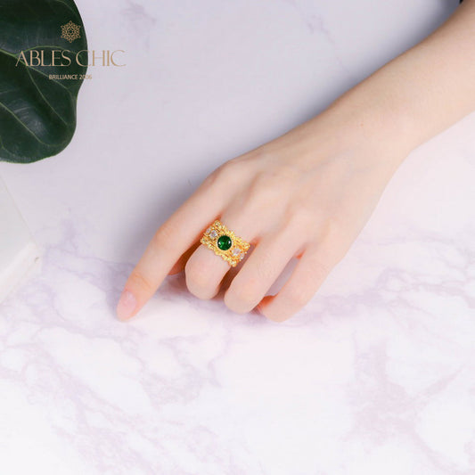 Bague émeraude en filigrane floral 5077