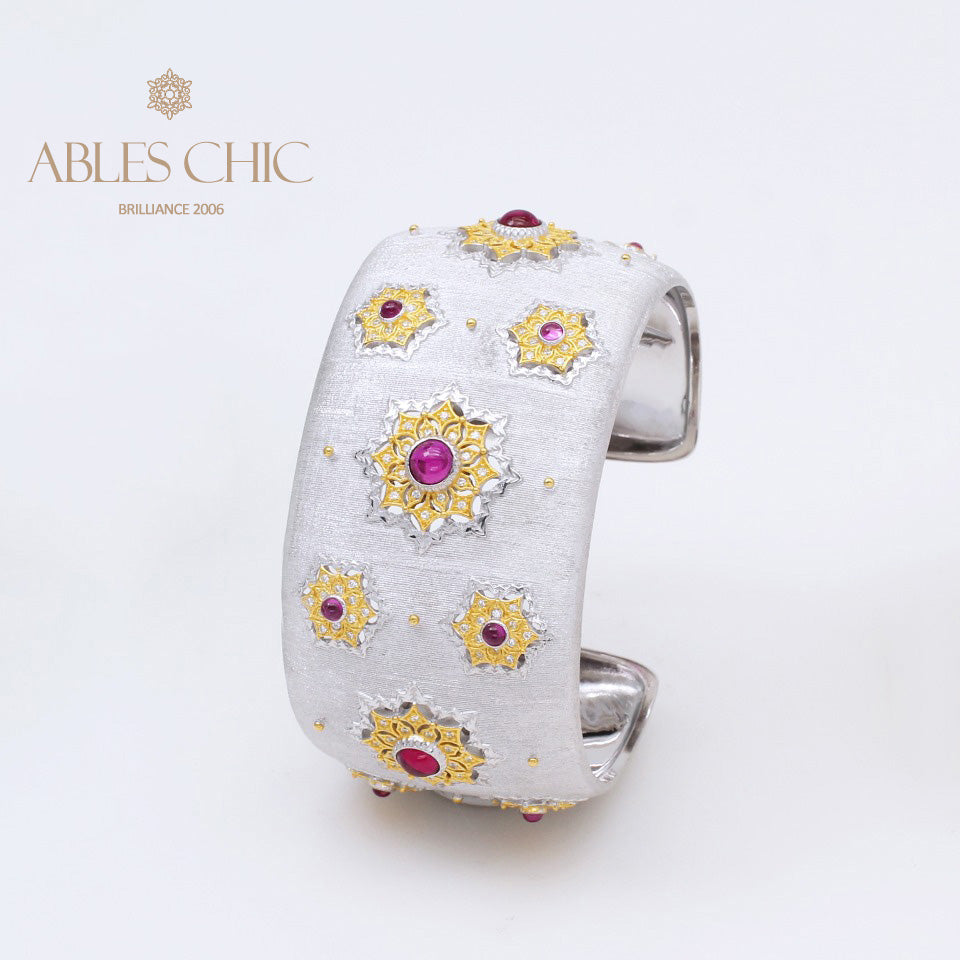 Bracelet large avec pierres précieuses étoilées soyeuses 5455