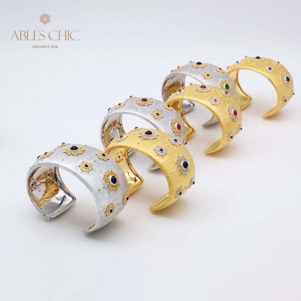 Bracelet large avec pierres précieuses étoilées soyeuses 5455