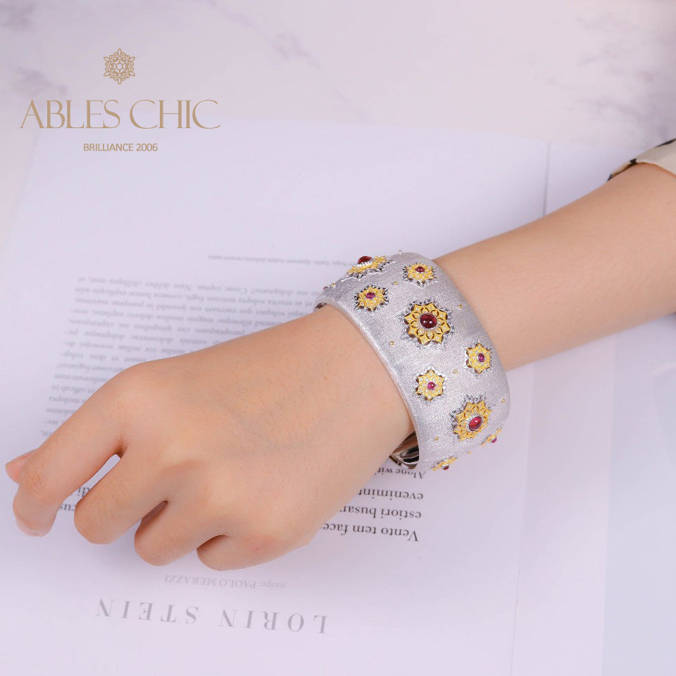 Bracelet large avec pierres précieuses étoilées soyeuses 5455