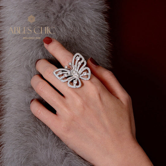 Bague de déclaration papillon géant pavée R1249