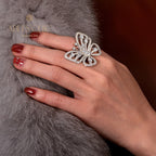 Bague de déclaration papillon géant pavée R1249
