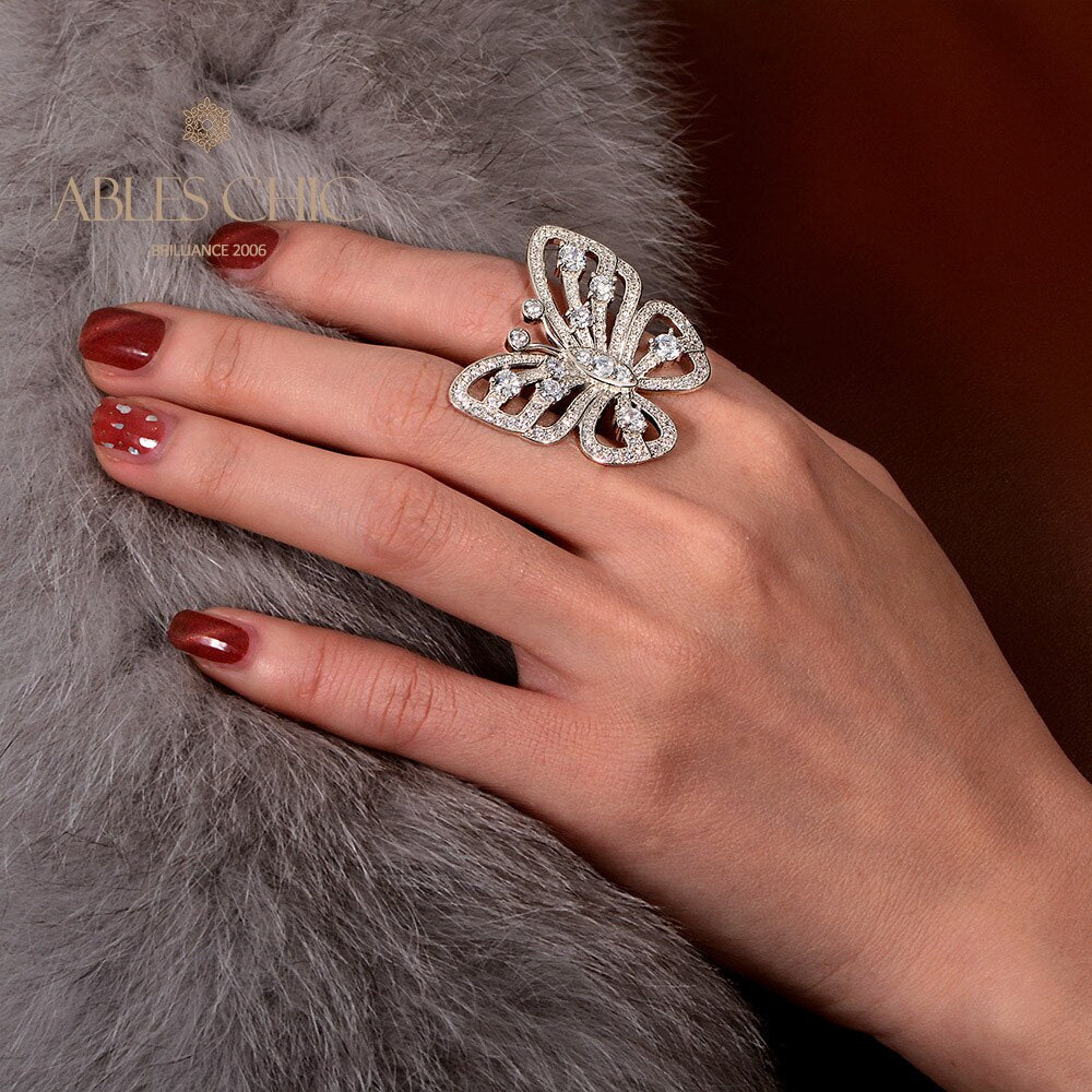 Bague de déclaration papillon géant pavée R1249