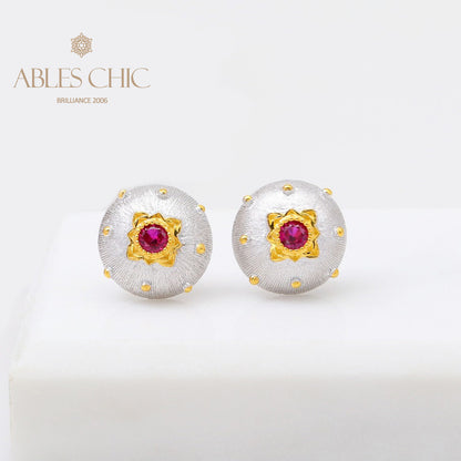 Boucles d'oreilles pierres précieuses florales en soie 5083