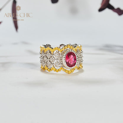 Bague florale en dentelle rubis 6048