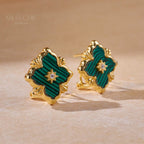 Boucles d'oreilles malachite trèfle turquoise 5789
