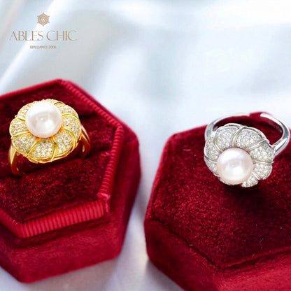 Bague florale en perles d'Akoya 5783