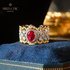 Bague florale en dentelle rubis 6048