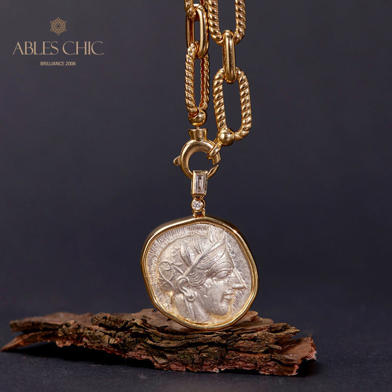 Collier de pièces de monnaie antique Lire Athéna