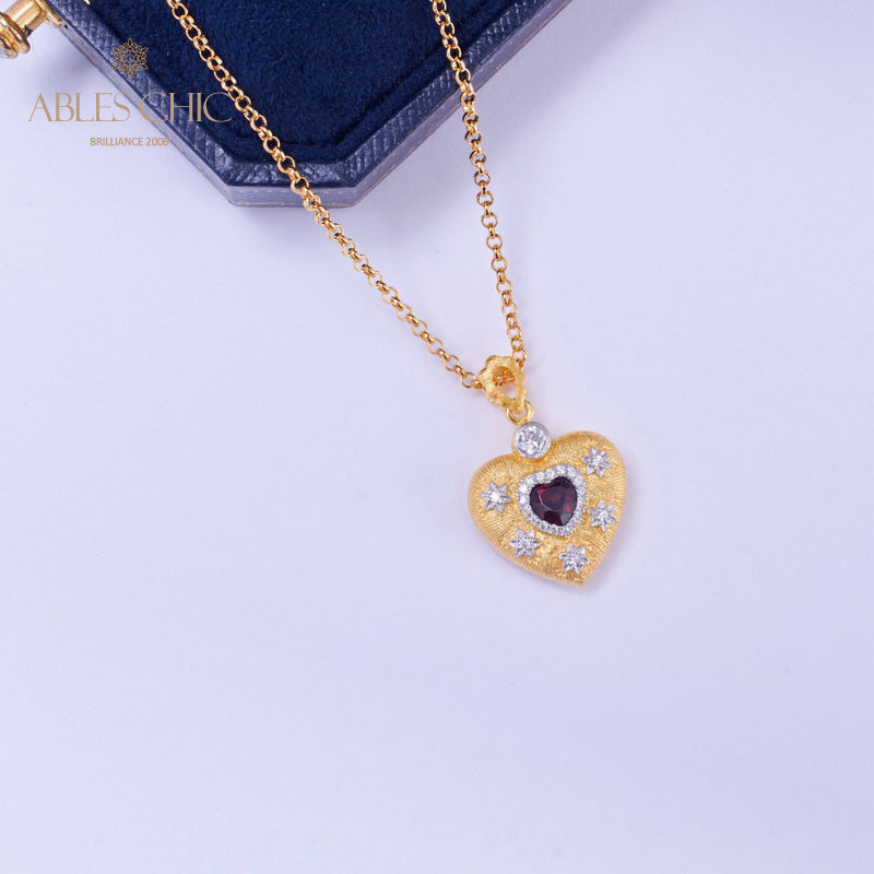Collier à breloques en forme de cœur à motif en tissu 5849