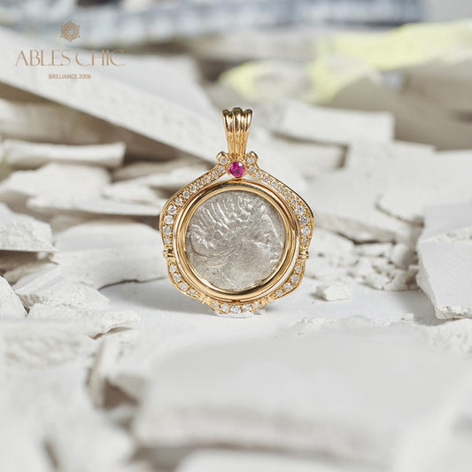 Pendentif médaillon rubis pièce grecque uniquement