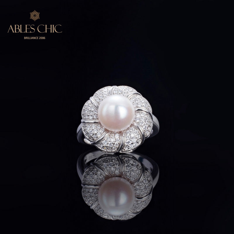 Bague florale en perles d'Akoya 5783
