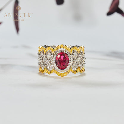 Bague florale en dentelle rubis 6048