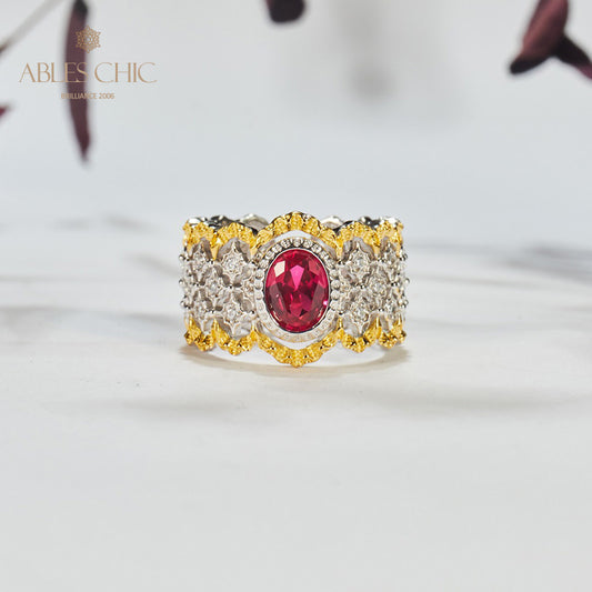 Bague florale en dentelle rubis 6048