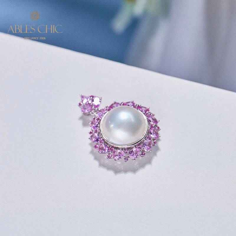 Pendentif perle CZ Halo Mabe 5861