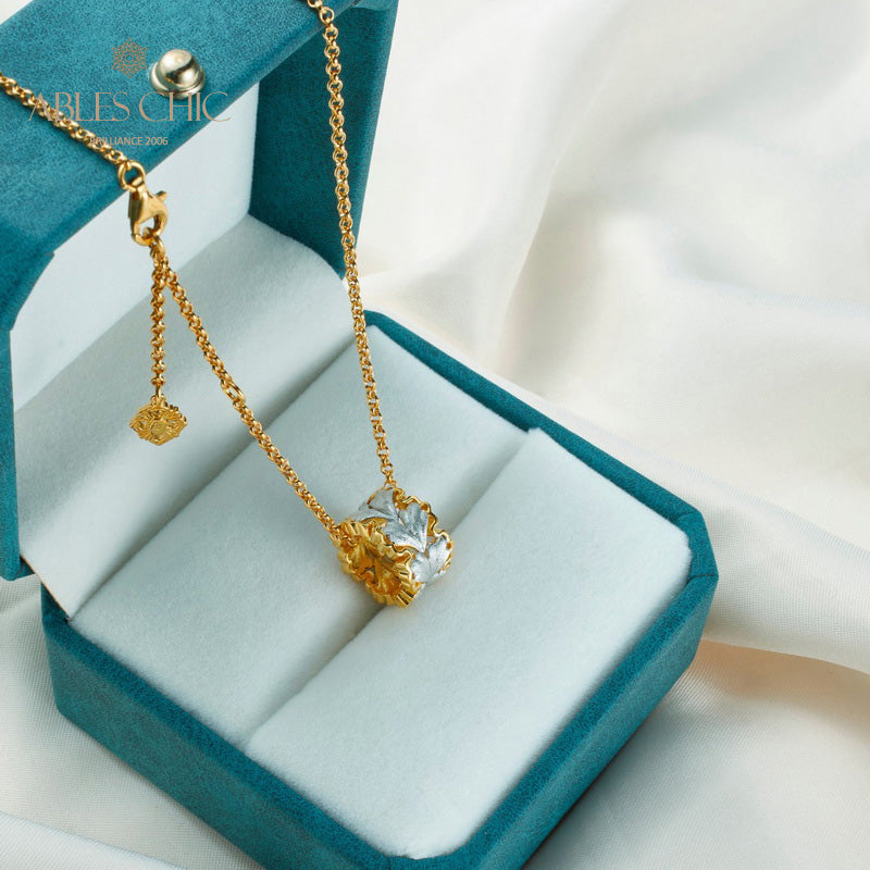 Collier nid d'abeille feuille filigrane 5807