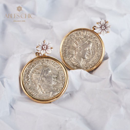 Boucles d’oreilles florales en lire romaine
