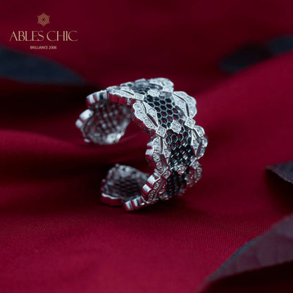 Bague ouverte en dentelle de pétales de rose aérées 5812