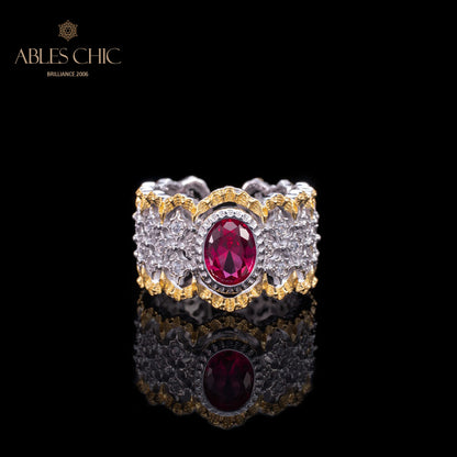 Bague florale en dentelle rubis 6048