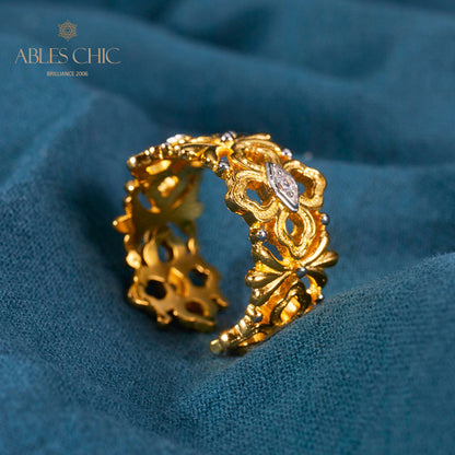 Bague ouverte en filigrane de trèfles emblématiques 5997