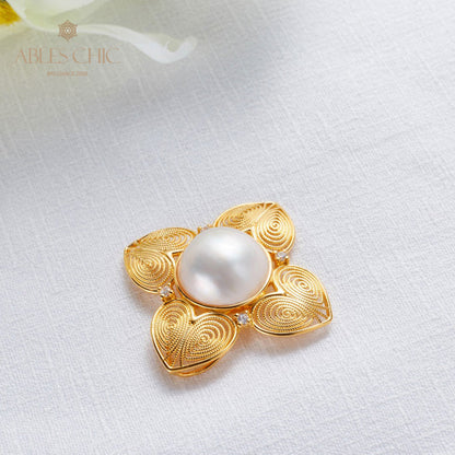 Pendentif trèfle en filigrane de perles Mabe 5822
