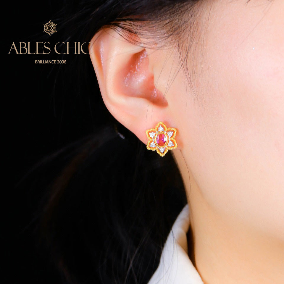 Boucles d'oreilles avec pierres précieuses et fleurs étoilées 5100