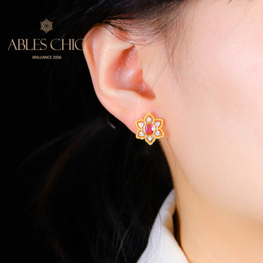 Boucles d'oreilles avec pierres précieuses et fleurs étoilées 5100
