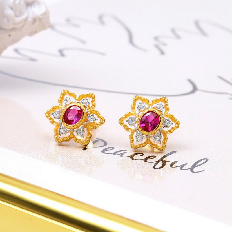 Boucles d'oreilles avec pierres précieuses et fleurs étoilées 5100