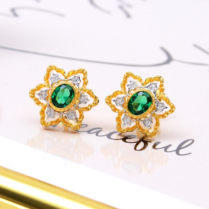 Boucles d'oreilles avec pierres précieuses et fleurs étoilées 5100