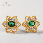 Boucles d'oreilles avec pierres précieuses et fleurs étoilées 5100