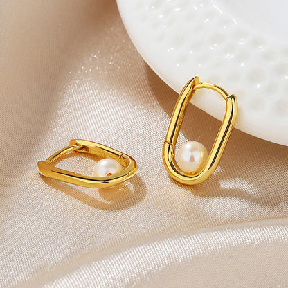 Boucles d'oreilles créoles en U avec perles d'eau douce PE1013