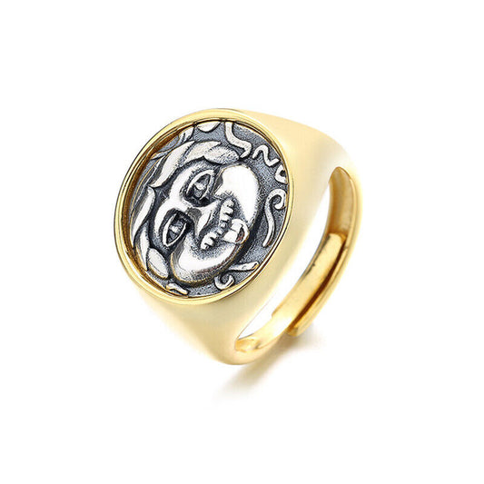 Bague épaisse avec pièce de monnaie grecque Medusa R1076