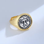 Bague épaisse avec pièce de monnaie grecque Medusa R1076