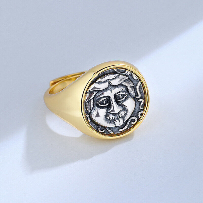 Bague épaisse avec pièce de monnaie grecque Medusa R1076