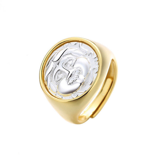 Bague épaisse avec pièce de monnaie grecque Medusa R1076